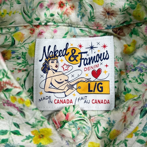 Naked & Famous Denim Lightweight S/S Easy Shirt Button Floral Mens Large - Picture 4 of 9